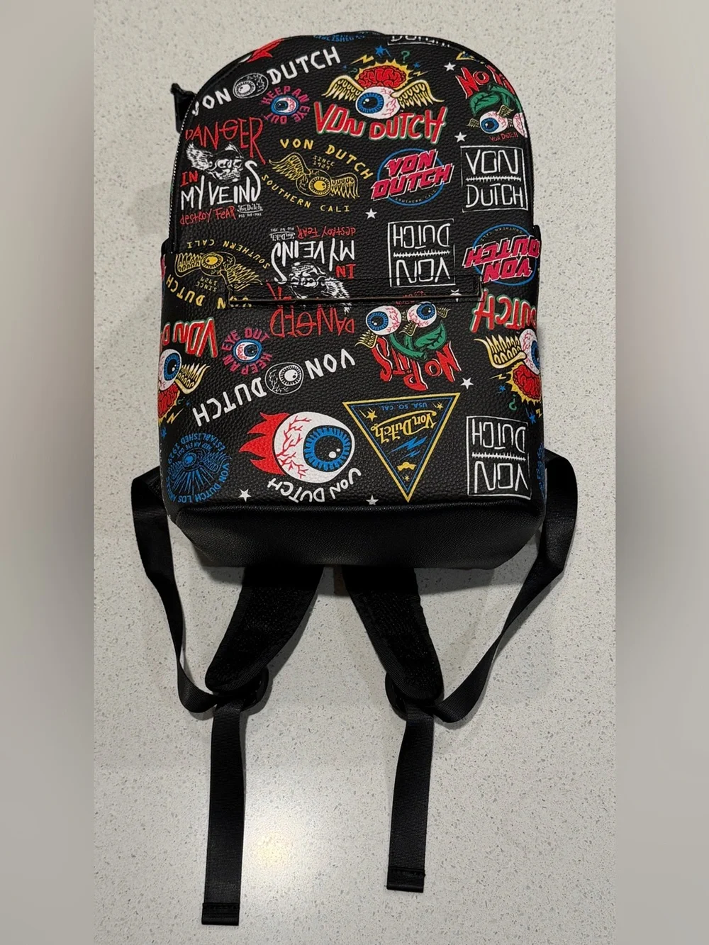 Von Dutch Jax Bowler Backpack Black Graffiti Logo Print Y2K SATCHEL VDKBP030BLK
